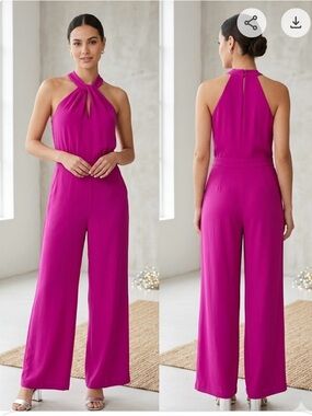 1. State Sleeveless Halter Wide-Leg Jumpsuit in Fuchsia